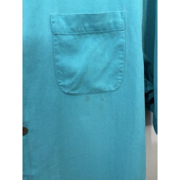 Tommy Bahama Button Up Short Sleeve Shirt Teal Blue Tropical Men Large 100% Silk - Picture 6 of 10